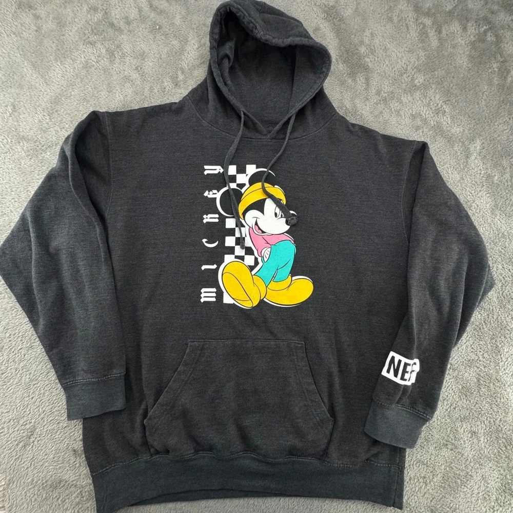 Neff Disney Mickey Mouse Hoodie Mens Large Charcoal Grey Excellent Graphic Print